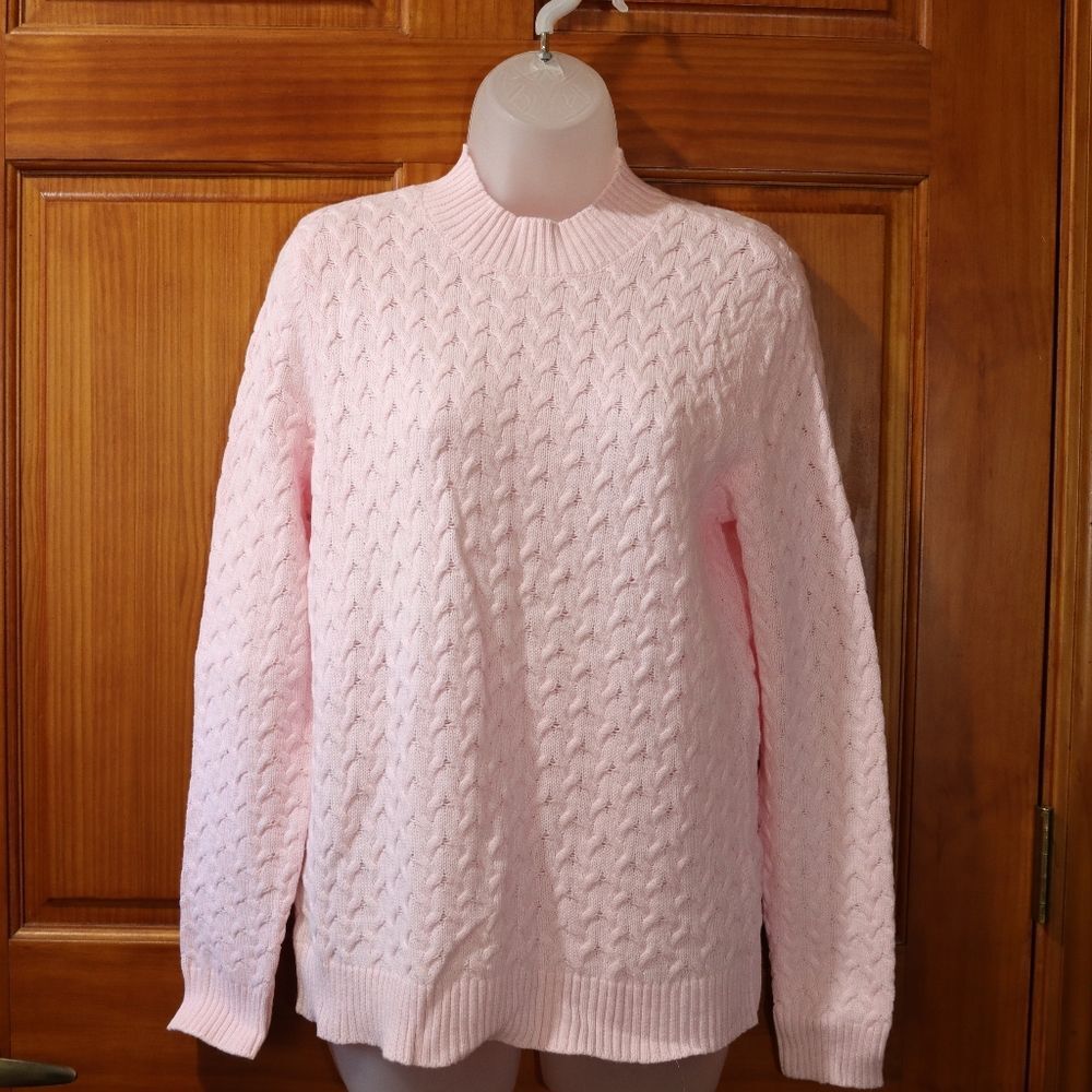 Studio Works Vintage Light Pink Scalloped Knit Mock Neck Pullover Sweater PL - Picture 2 of 11